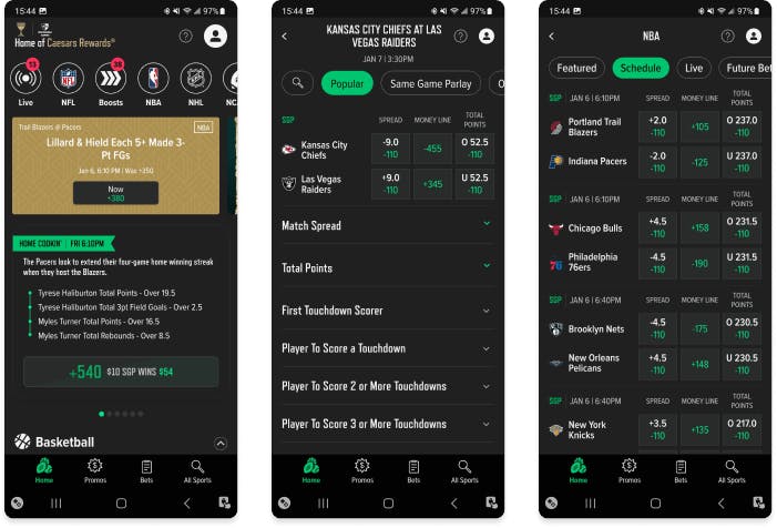 Screenshot of Caesars Sportsbook for Android.