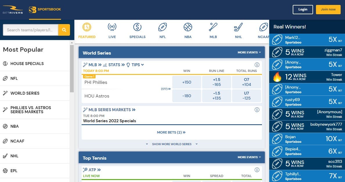BetRivers Sportsbook Homepage